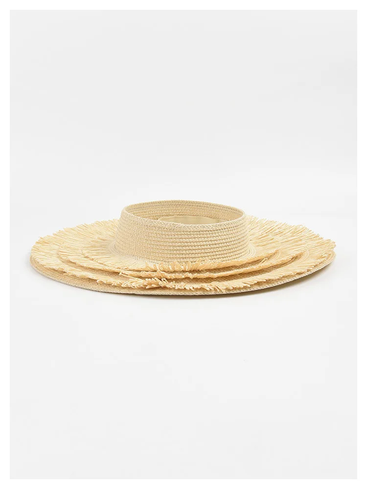 2023 New Fashion Women's Large Eaves Sun Summer Designer Beach UV Protection Empty Top Tassel Straw Hat Wholesale_voghion.com