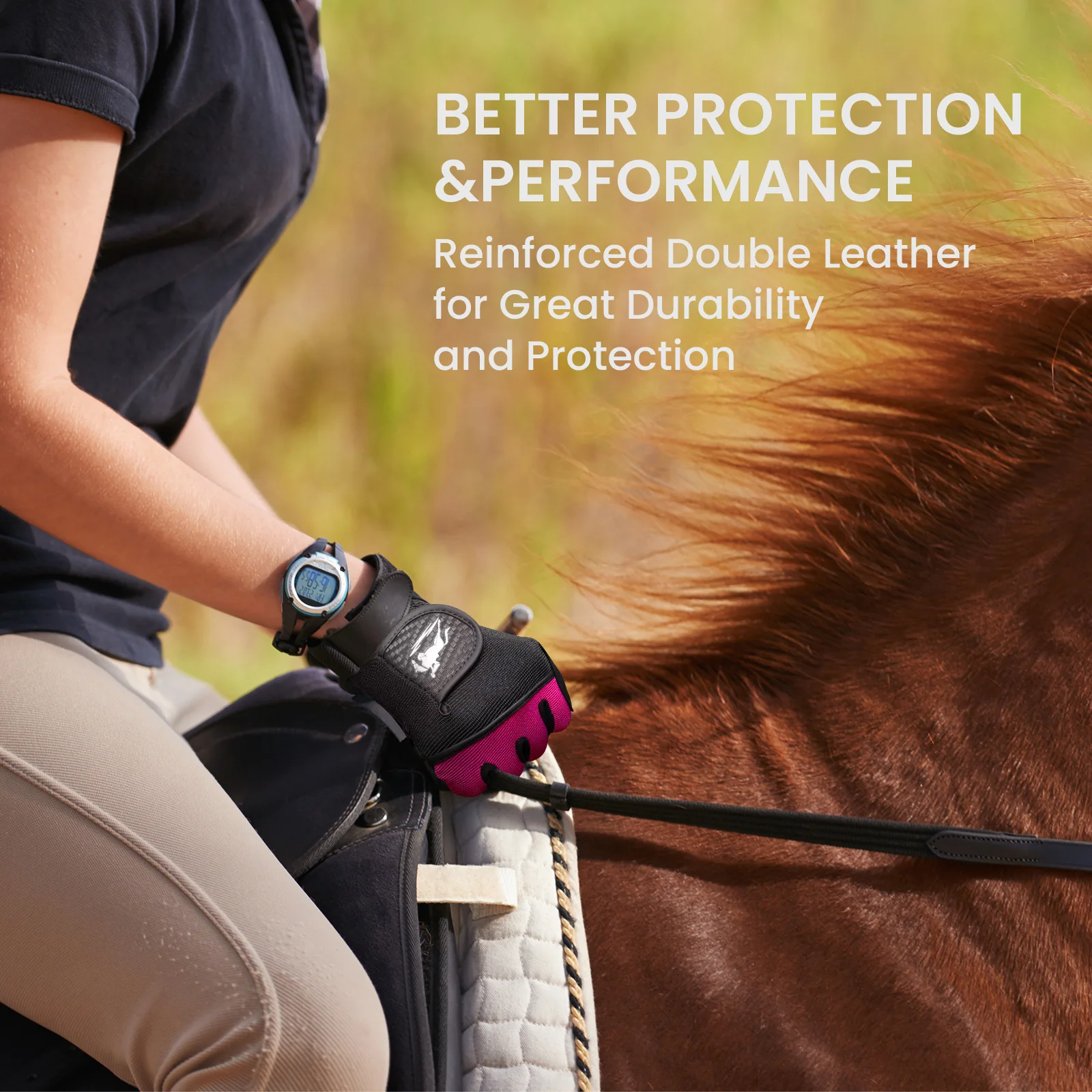 Horse Riding Gloves Equestrian Women Mesh Breathable Lightweight Color Pair, Ladys Comfortable Grip 6