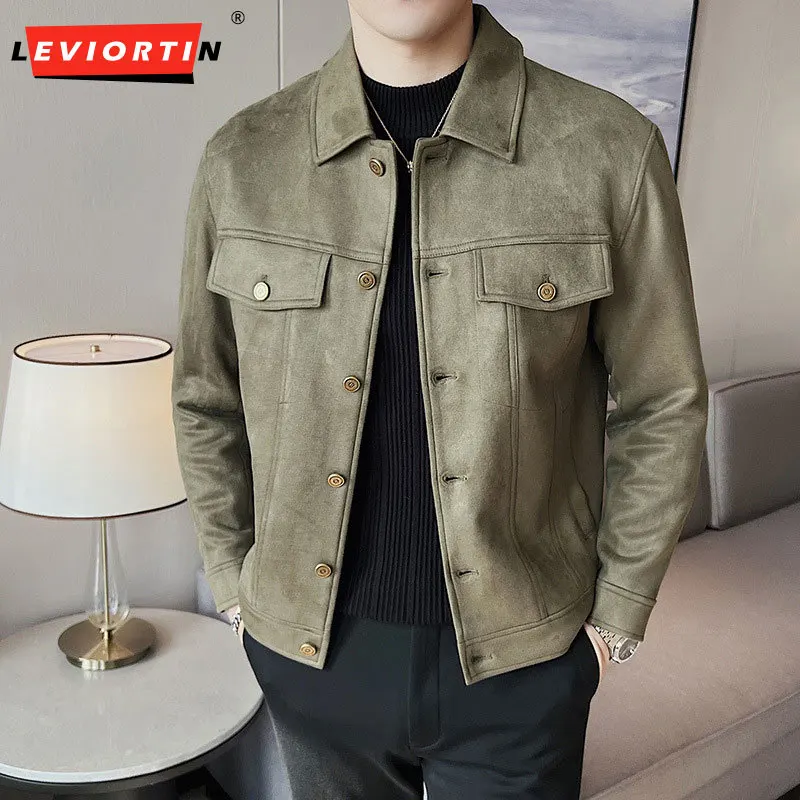 

2023 Autumn and Winter New Boys' Deerskin Fleece Coat Korean Version Slim Fit Commuter Short Collar Slim Fit Men's Jacket M-3XL