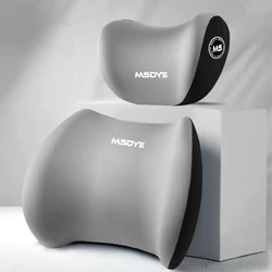 Ergonomic Memory Foam Car Pillow and Lumbar Support Cushion (Grey set)