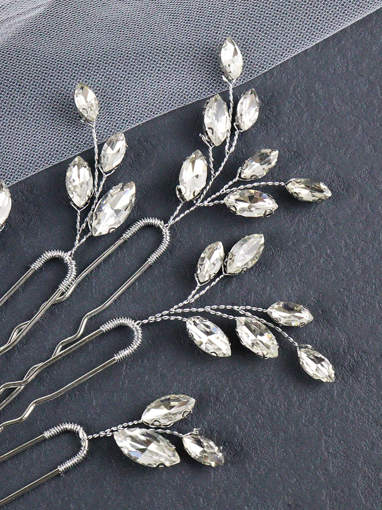5PCS Silver Hair Pins for Women Rhinestone Head Jewelry Handmade Wedding Hair Accessories Party Bride Clips