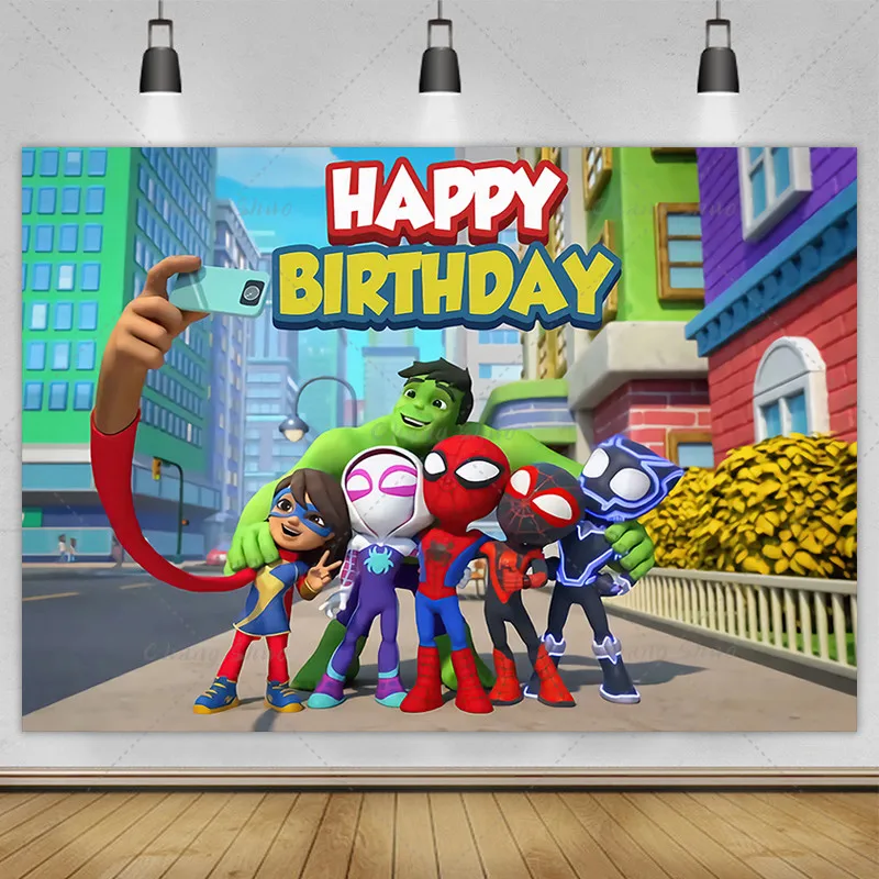 Disney Super Hero Photography Backdrop Kids Birthday Cartoon Photo Background Spidey and His Amazing Friends Photo Booth Props Birthday Party Supplies
