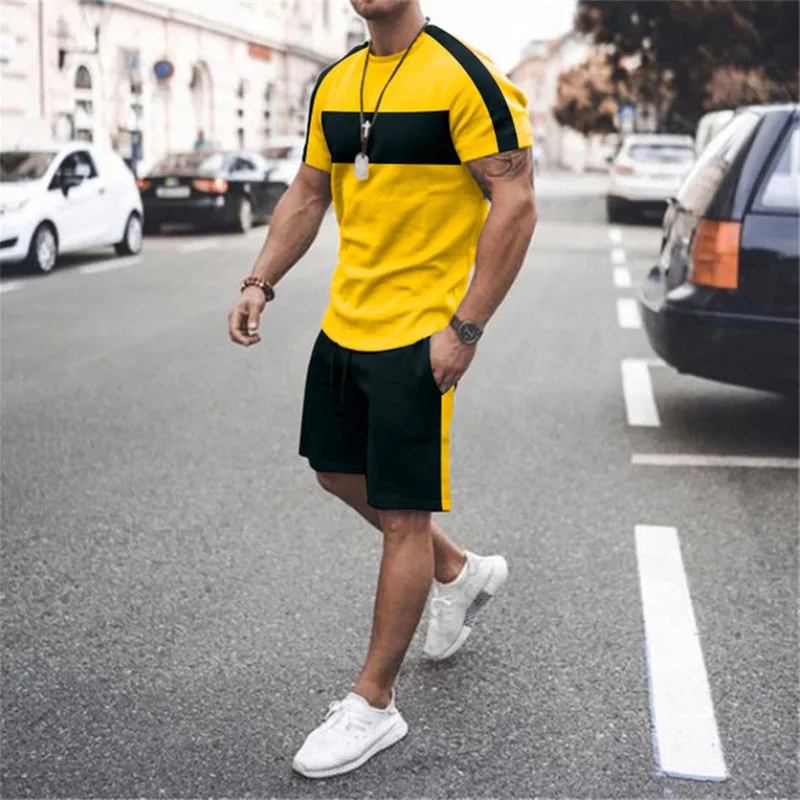 Men Tracksuit Summer Stripe Series T Shirt Sets Sweatshirt Jogging Short Sleeve Suit 3D Printed Casual High Quality Clothes