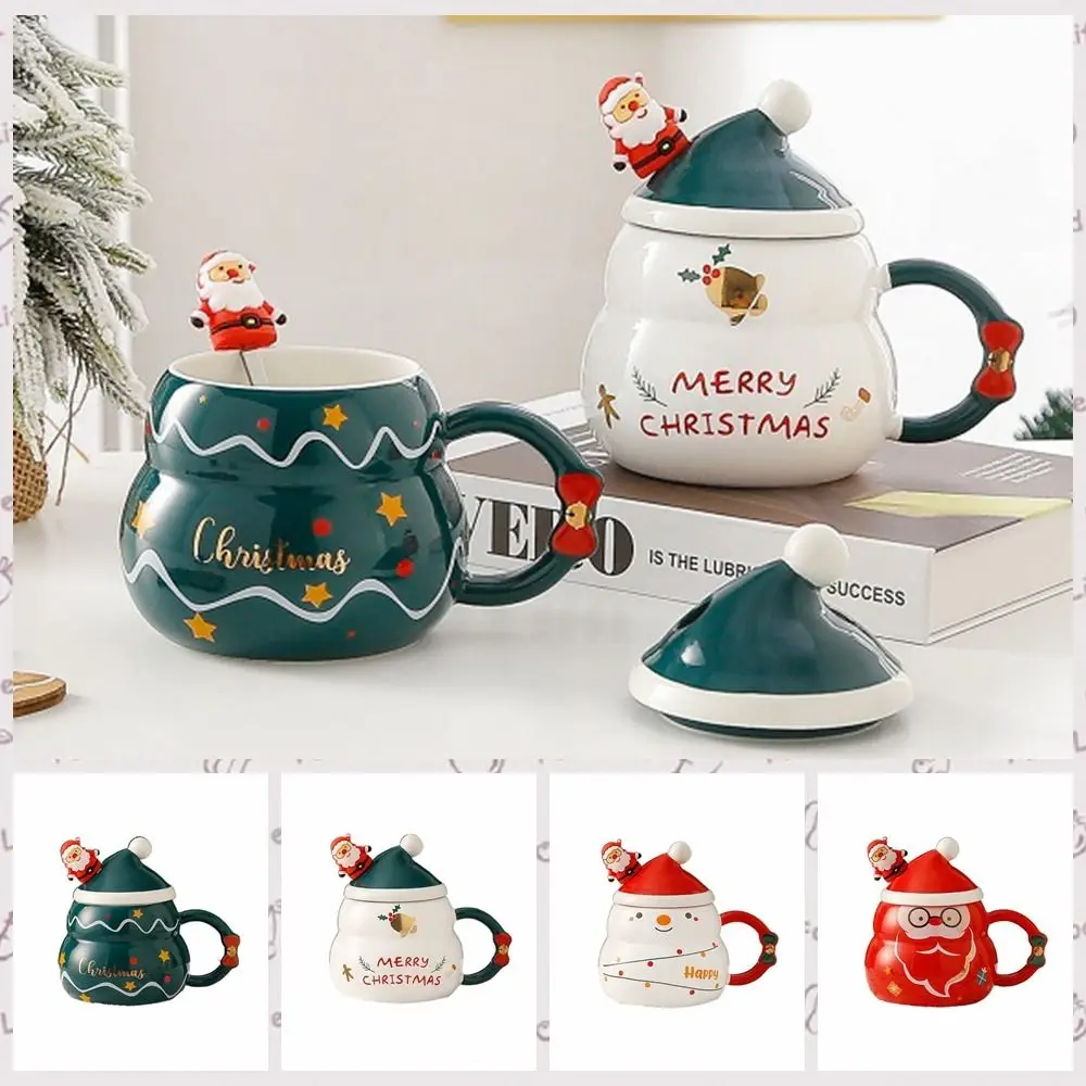 

Snowman/Christmas Tree/Santa Claus Santa Claus Water Cup Ceramic with Lid and Spoon Christmas Ceramic Cup 480ml Festive Gift
