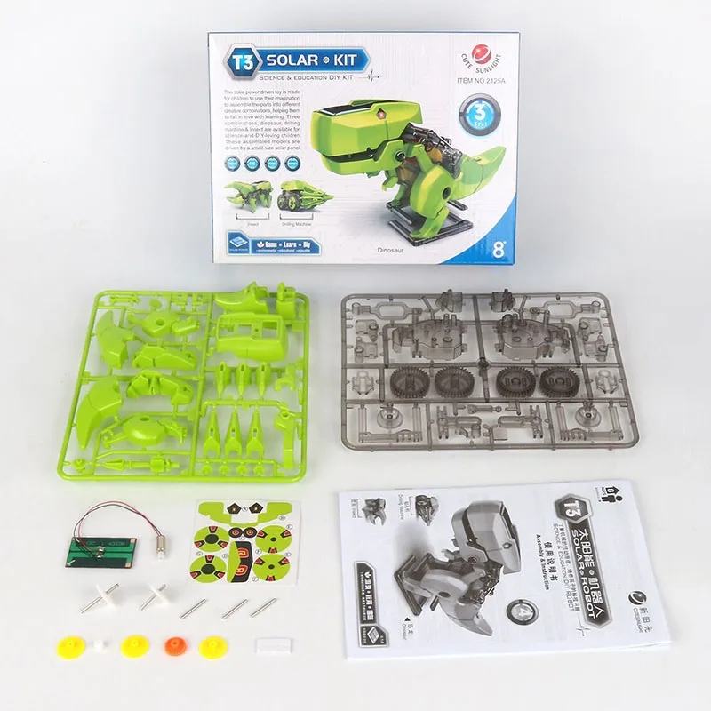 DIY three-in-one solar dinosaur robot rig deformation board power supply children's toy gift solar robot kit