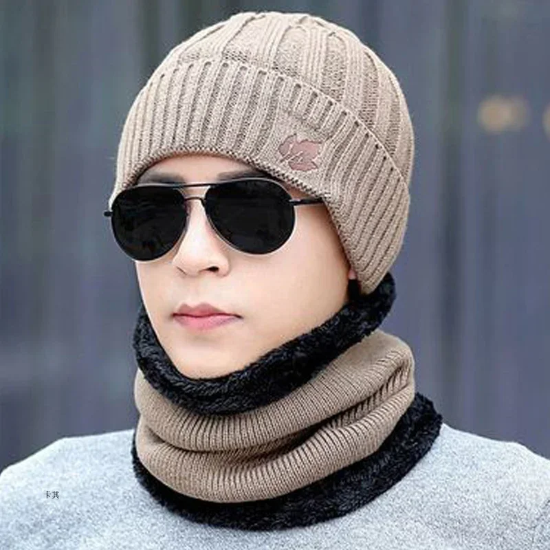 Men's Fashion Winter Beanies Hats Scarf Casual Knitted Balaclava Beanie Caps Mufflers Hat for Men Mouth Neck Warmer M007