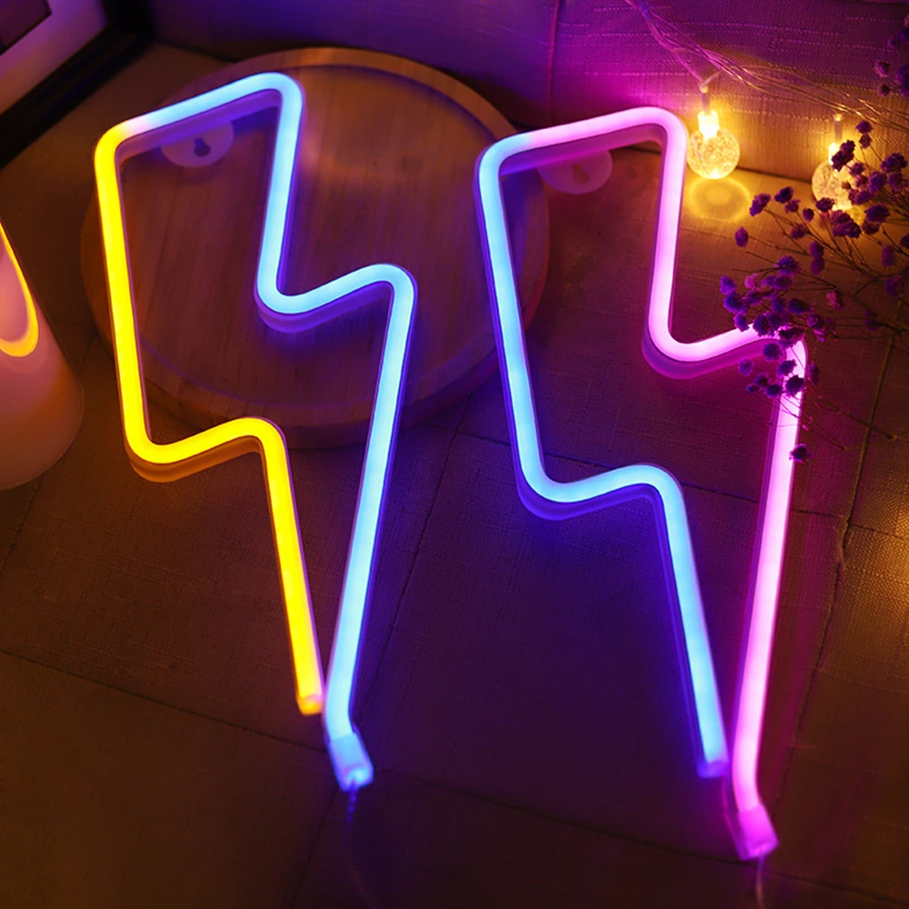 LED Neon Lightning Shaped Sign Flash Neon Light Wall Lamp Decorative USB Powered Night Light for Home Room Wedding Party Decor images - 6