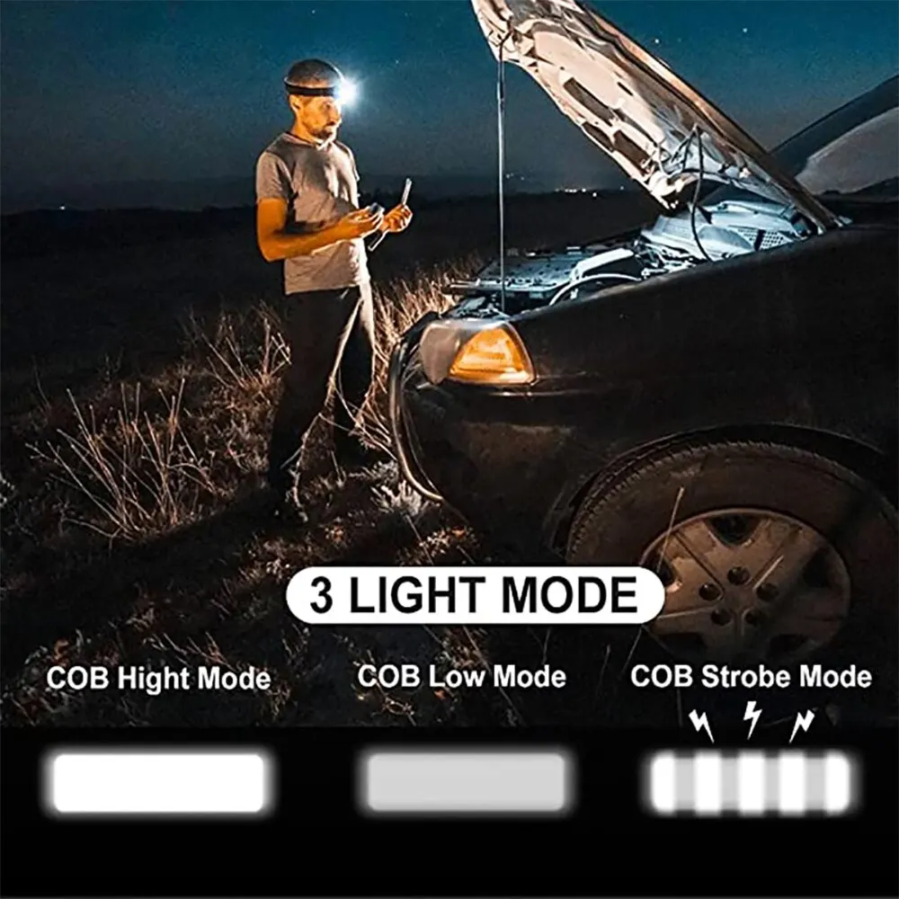 Head Flashlight Cob Headlamp C9 Camping Led Mini Headlights Portable Cob Headlamps Waterproof Head Front Light With 3 Switch Modes Led Lights