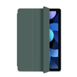 Premium 3-Fold Leather Tablet Sleeve with Liquid Silicone Soft Stand - Shockproof Cover for iPad MINI 6th 7th (Dark Green)