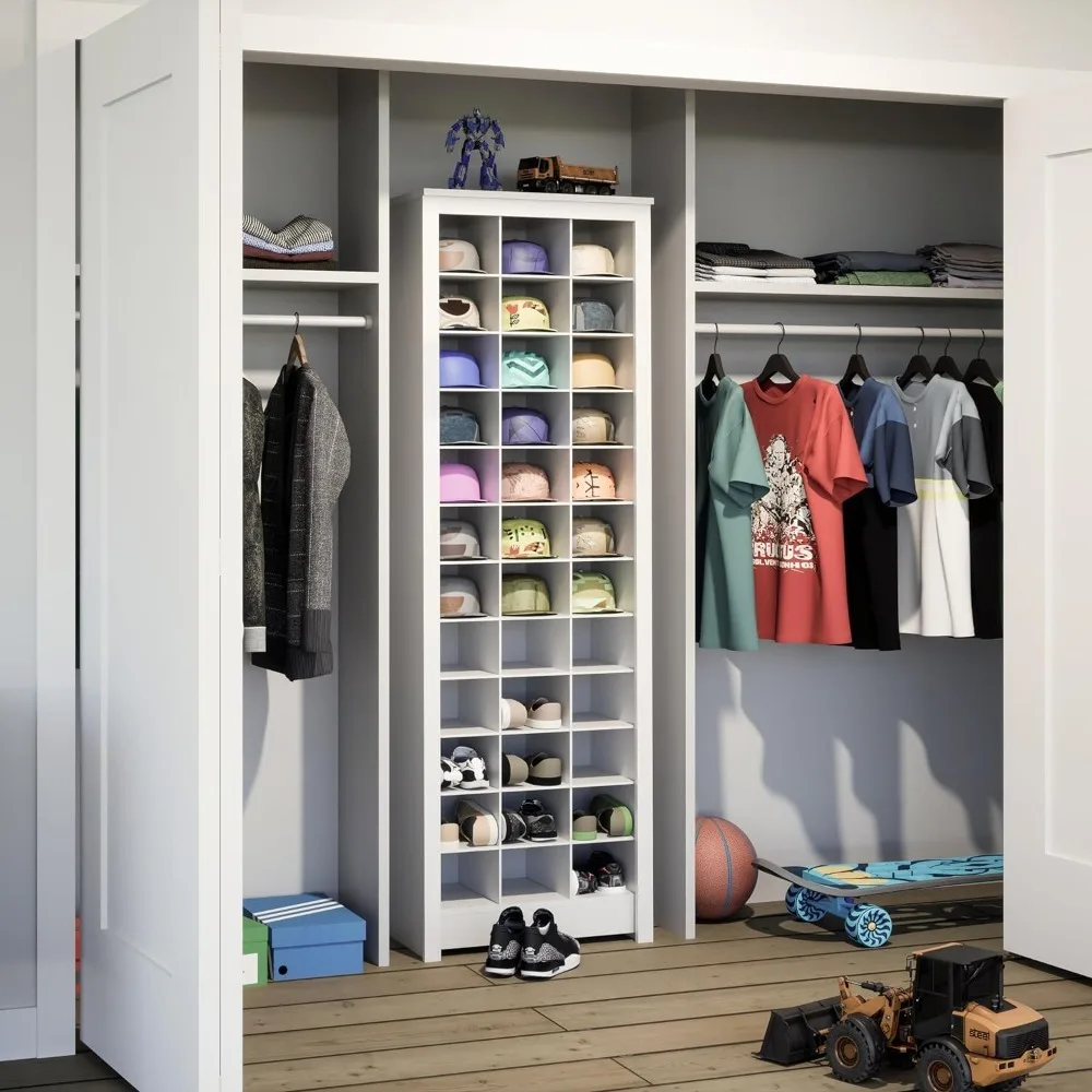 

Elegant White Shoe Storage Cabinet, Space-Saving Solution with Cubbies for 36 Pairs, 13"D x 23.5" W x 72.5" H