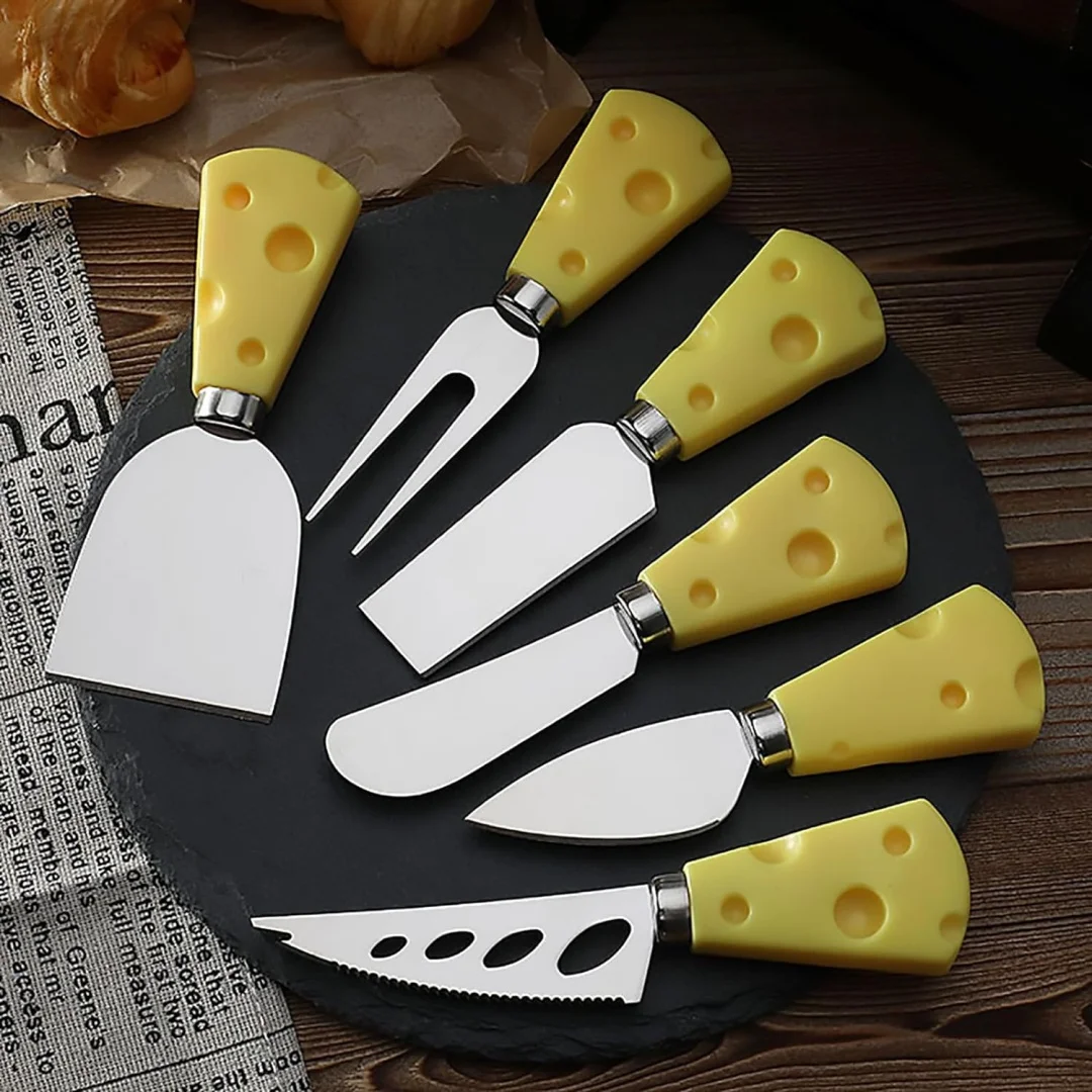 4pcs/6pcs Cheese Knife Set Stainless Steel Plastic Handle Mini Cute Knife and Fork Suitable for Parties Christmas