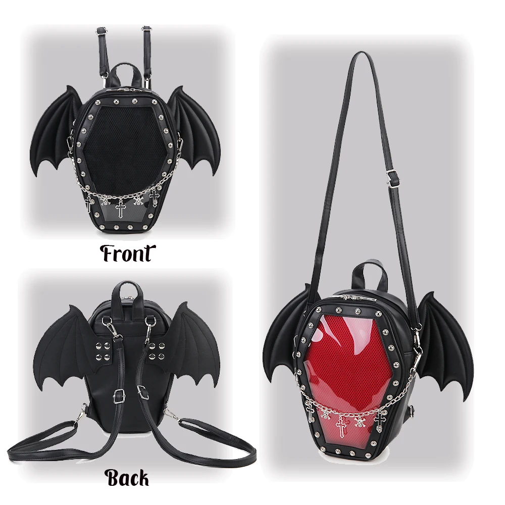 Bat Wings Ita Backpack Enamel Pin Display Shoulder Bag Goth Pin Collector Female Small Clear School Bag Punk Ita Purse Bag 6
