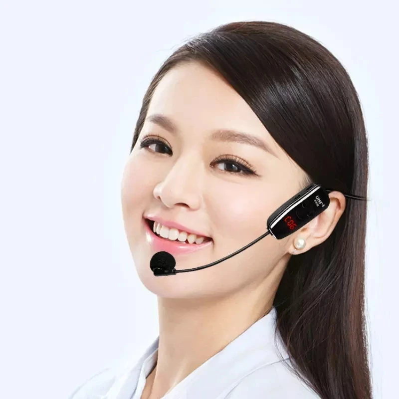 U12FS One for Two Head Wear Wireless Microphone, UHF Low-power Wireless Frequency Conversion Technology with Digital Screen