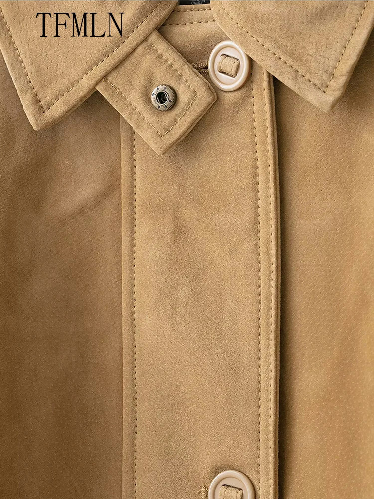 TFMLN New 2025 Chic Women Causal Pockets Jackets Fashion Lapel Single Breasted Loose Coats Autumn Vintage Female Solid Outwear