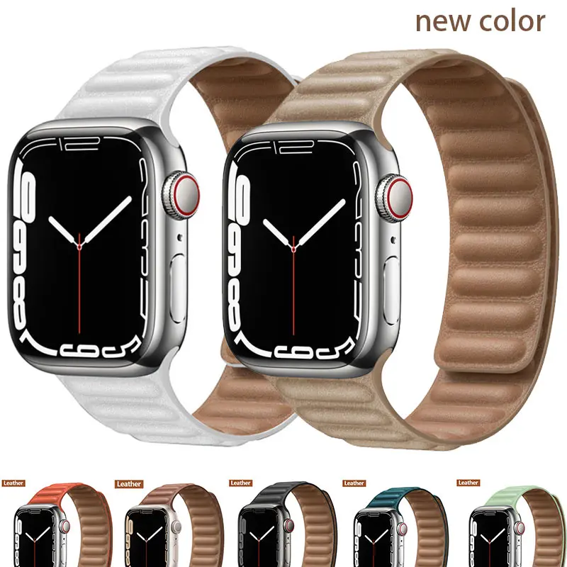 Ремешок кожаный для apple watch band 42 мм 40 41 45 44 38 оригинальный магнитный браслет iwatch series
