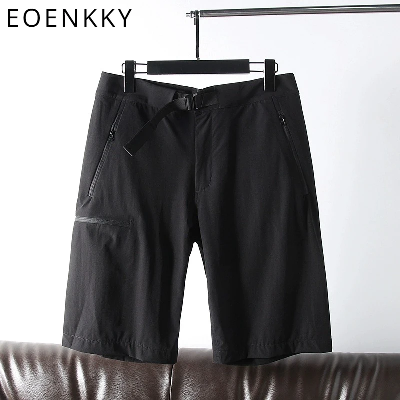 EOENKKY 남성용 자수 속건성 바지, 야외 캐주얼 반바지, 경량 통기성 하이킹 바지, 5 부 바지, 여름