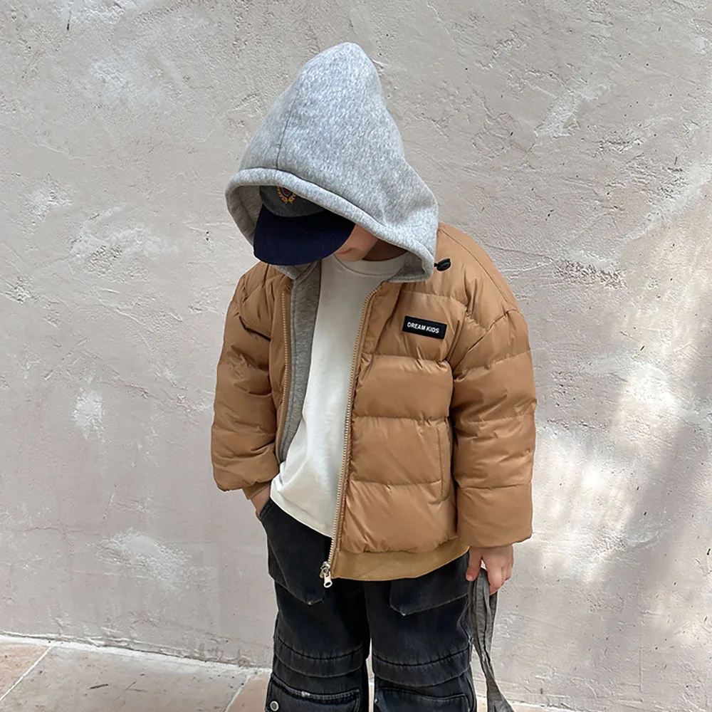 Children Down Coat For Winter Thick Warm Padded Clothes Solid Color Casual Hooded Coat Two-sides Use Boy's Girl's Down Jacket