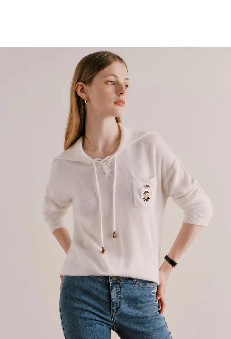 

White Color Hooded Pullovers Kawaii Bear Embroidery Pockets Loose Casual Jumpers Sweater