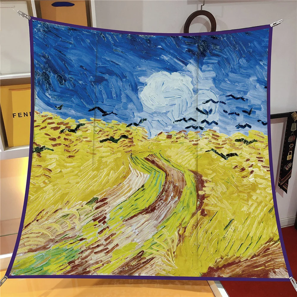 

2023 г., Ван Гог, шелковый шарф с картиной маслом, Модный женский шарф 90 см, квадратные шарфы, головной шарф, шейный платок, профессиональный шейный платок