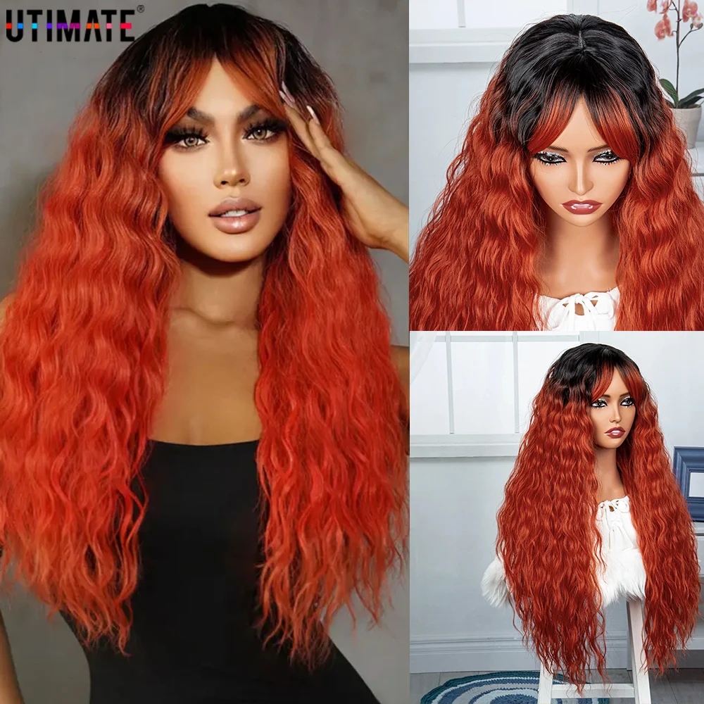 Retro red long curly wig yv31112