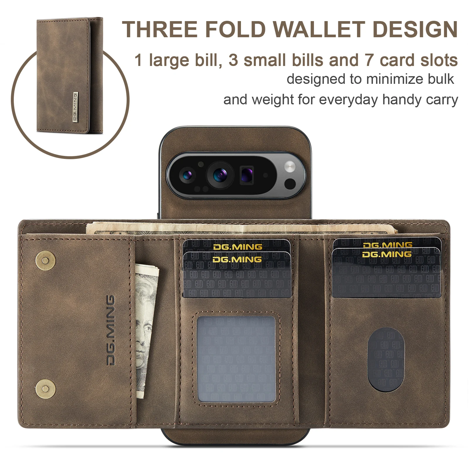 Luxury Detachable Leather Wallet Phone Case with Magnetic Cover and Large Bill Compartment