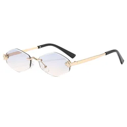 Chic Gradient Rimless Polygon Sunglasses - Luxury Vintage Eyewear (Gold Blue Yellow)