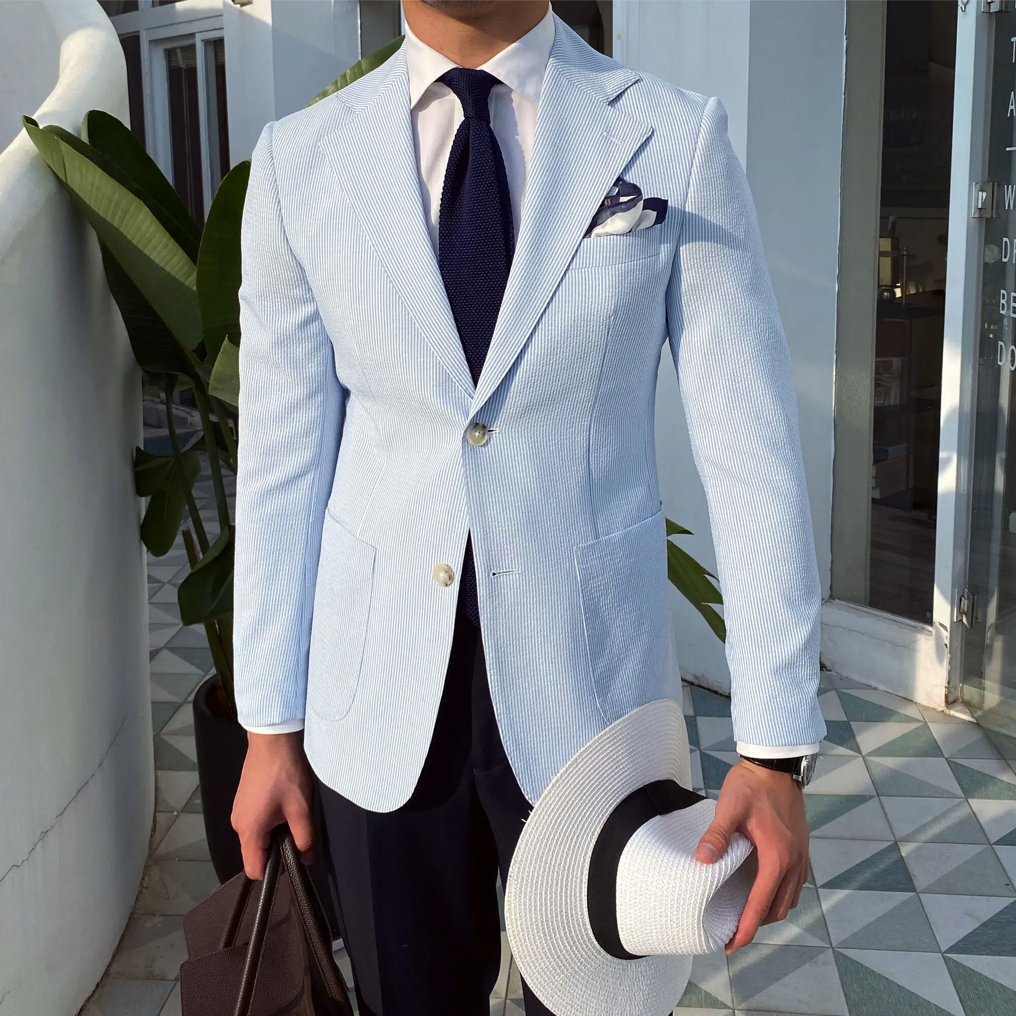 Men slim fit single button suit jacket for party office dress