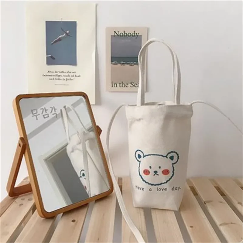 Canvas Bucket Small Tote Bag, Cute Cartoon Mini Crossbody Bags for Women Girls Carrying, Kettle, Water Cup, Umbrella, Phone Bag