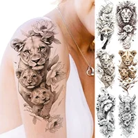 1 Sheet Lion Mom And Baby Temporary Tattoos For Adults Flower Animals Tatoos Waterproof Realistic Fake Tattoo Sticker Last Long