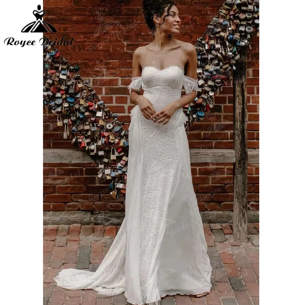 

Женское свадебное платье-Русалка It's yiiya, белое кружевное платье с открытыми плечами в стиле бохо на лето 2019