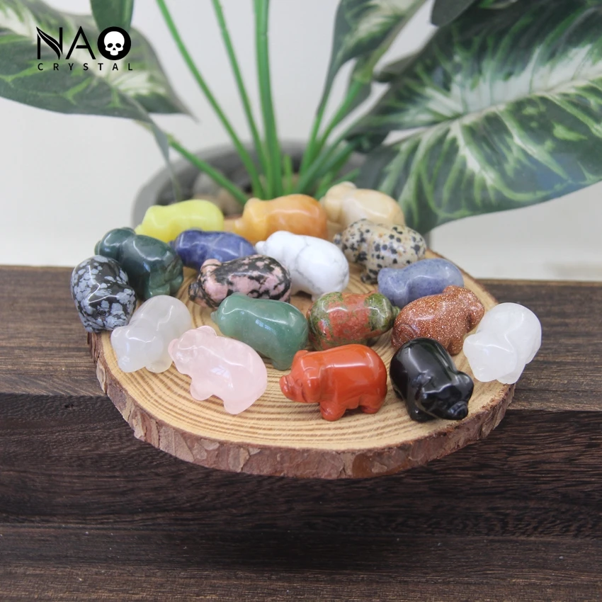 

1.2" Cute Pig Statue Home Decoration Crafts Carved Gemstone Reiki Healing Crystal Figurine Rose Quartz Mini Animal Kid Gifts