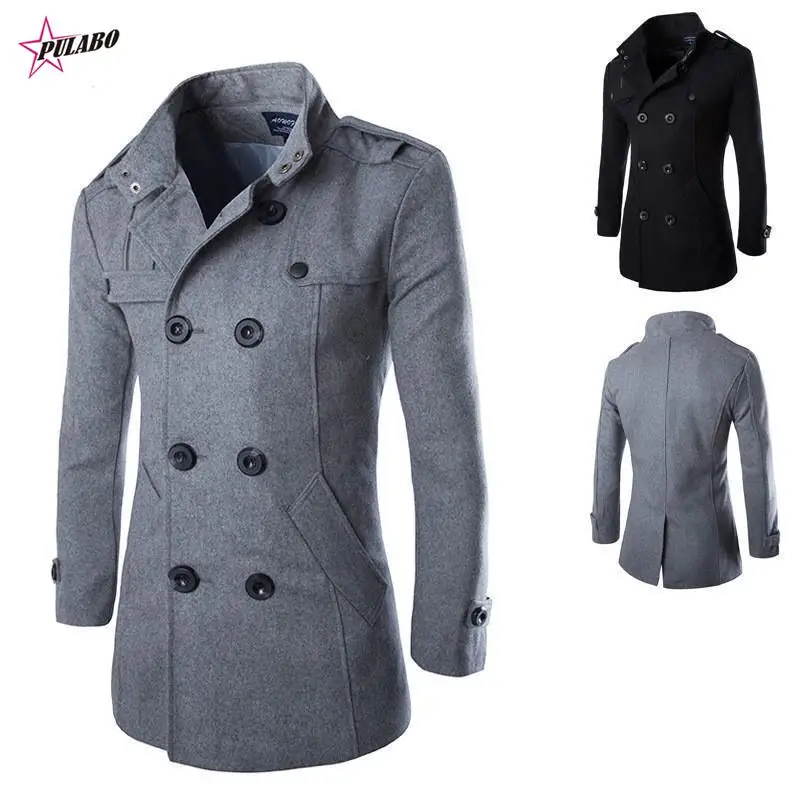 

Men Winter Wool Coat Men's y2k High Quality Solid Color Simple Blends Woolen Pea Coat Male Trench Coat Casual Overcoat PULABO