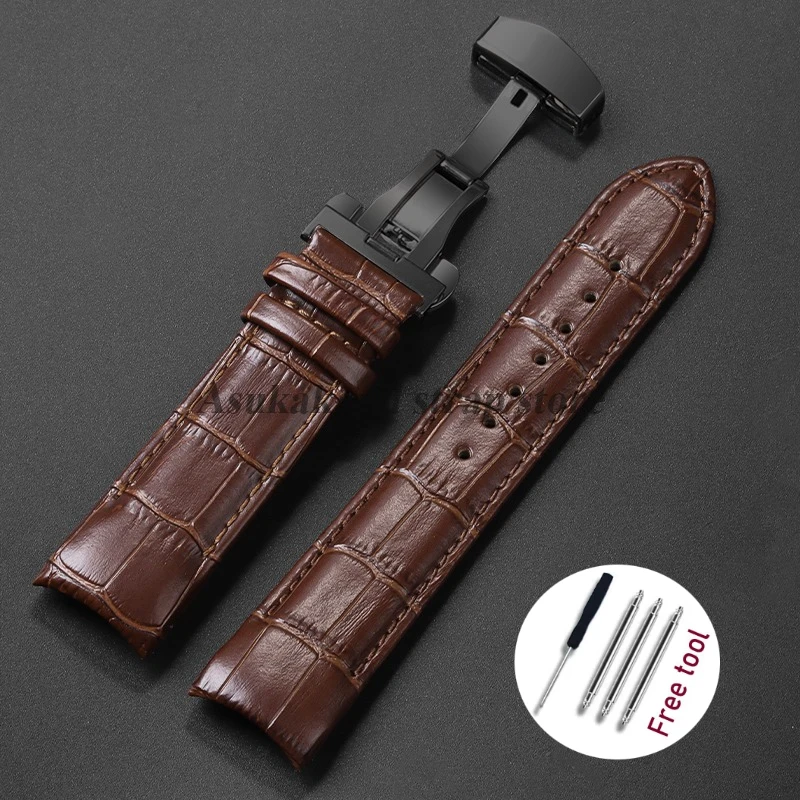Premium Leather Watch Band with Curved End and Butterfly Buckle – Available in Multiple Sizes