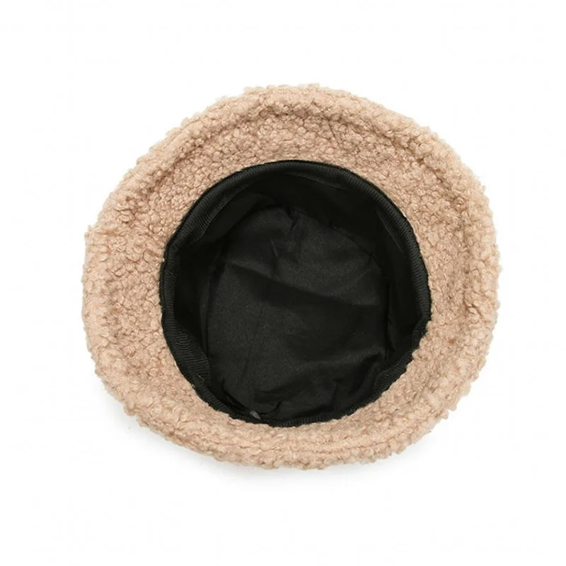 Fisherman Hat Fishing Hats Winter Warm Bucket Hats Lamb Wool Faux Fur Fisherman Caps Women Thicken Plush Hats Outdoor Keep Warm Fishing Caps Unisex