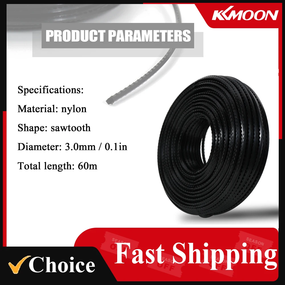 3.0mm 60 Meters Nylon Sawtooth Trimmer Rope Brush Cutter Strimmer Line Lawn Mower Accessory