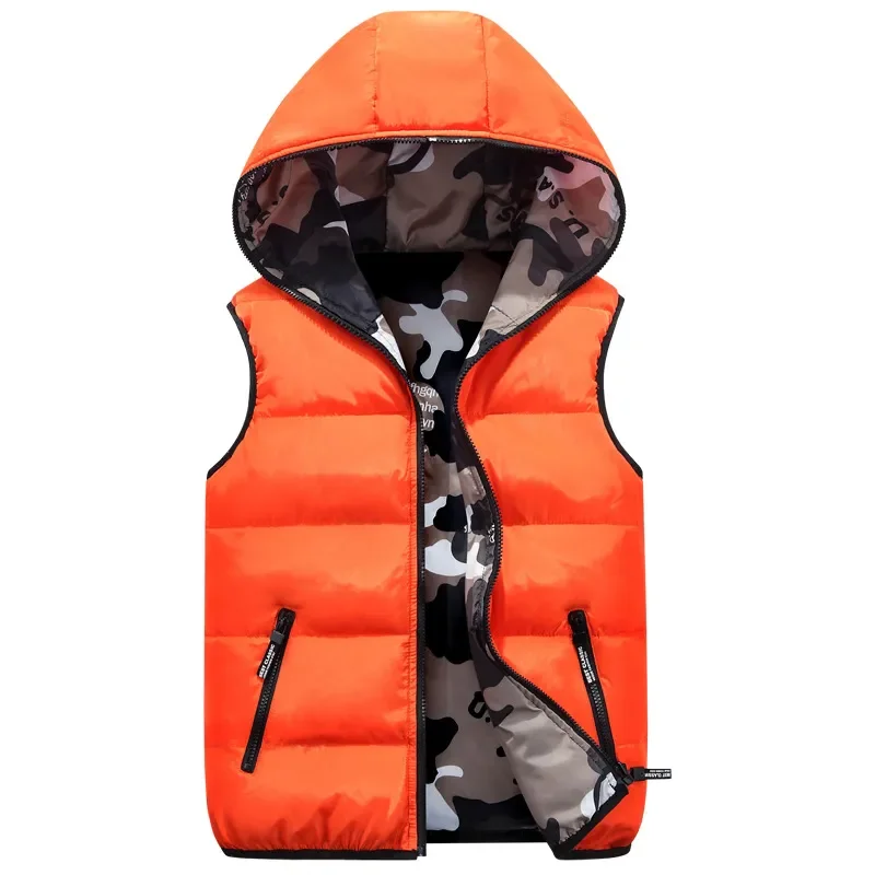 Children Camouflage Waistcoat Teenager Autumn Winter Down Cotton Coats Boys Girls Vest Kids Hooded Jacket Child Outerwear 8 10y