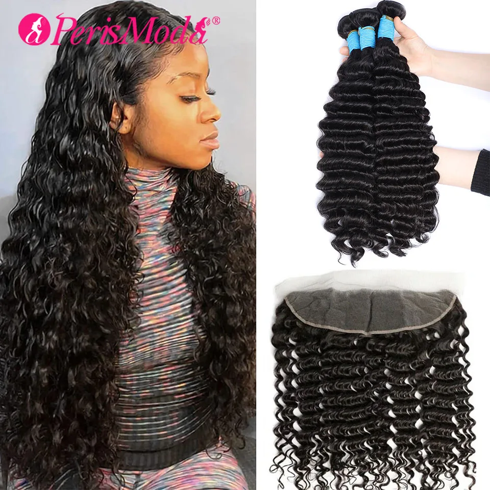 

Deep Wave Bundles With Closure 13x4 HD Lace Brazilian Weaving 30 Inch Human Hair Bundles With Frontal Wet And Wave Hair Extensio