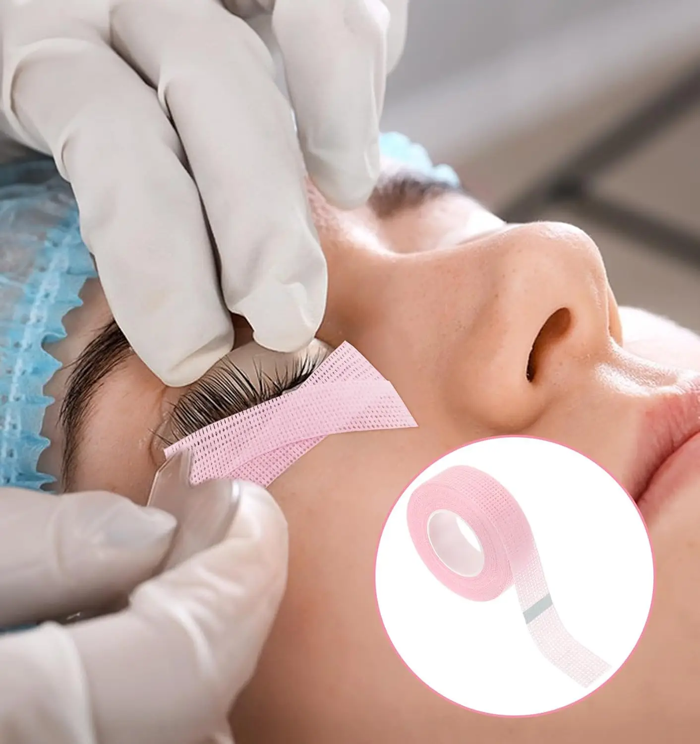 8 Rolls Hypoallergenic Lash Tape-Pink Breathable Strips for Cluster Extensions, 9M Micro-Pore Adhesive (Free Scissors Included)