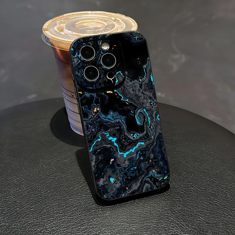Deep Sea Blue Black Marble Soft Phone Case Cover