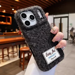 Ins Maillard Plush Fur Embroidery Case - Lovely Soft Fluffy Cover - iPhone 15 (Tan hui)