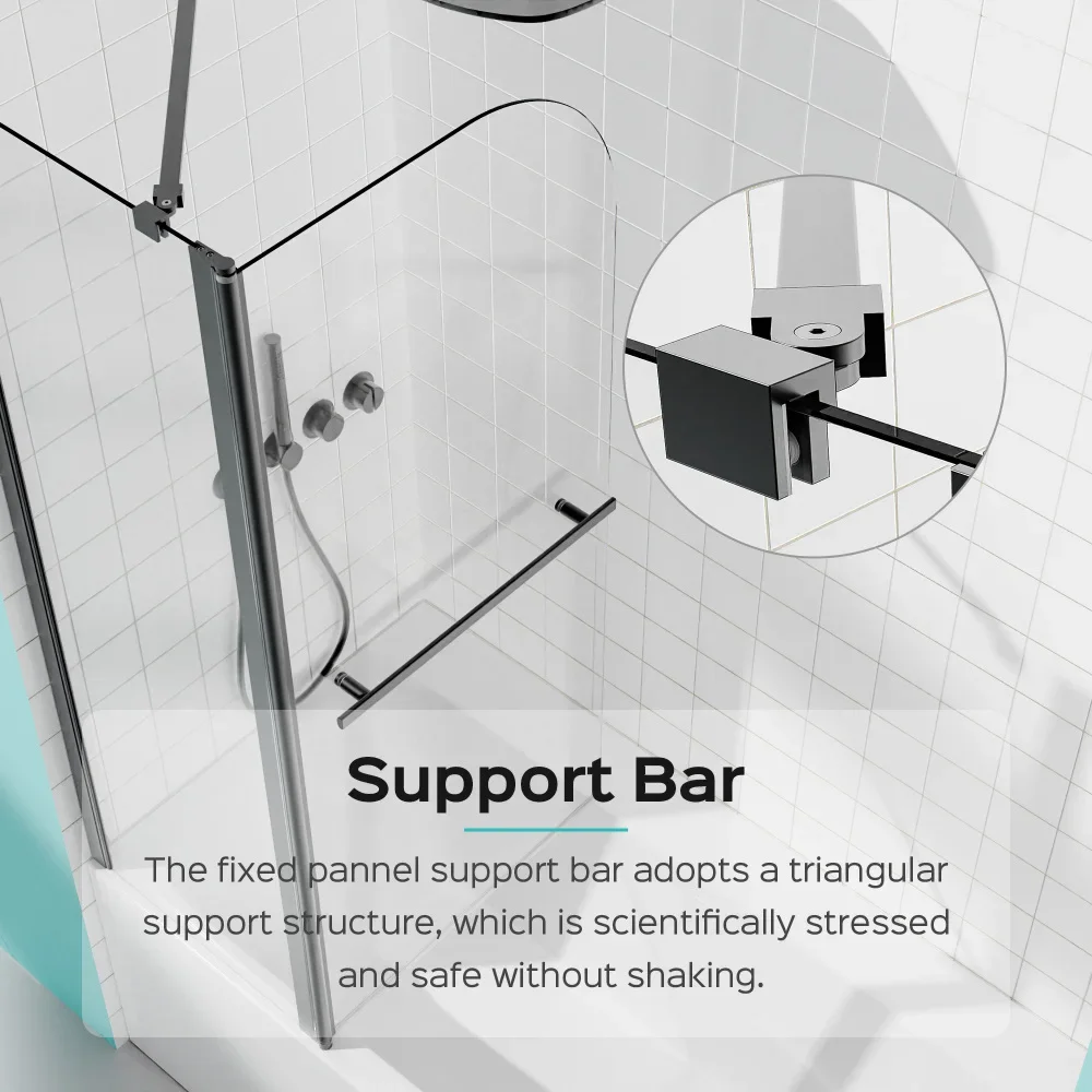 43 in. W * 58 in. H Frameless Folding Shower Doors for Bathtub, 1/4" (6mm) Thick SGCC Tempered Glass Door, Bathroom Pivot Tub 5