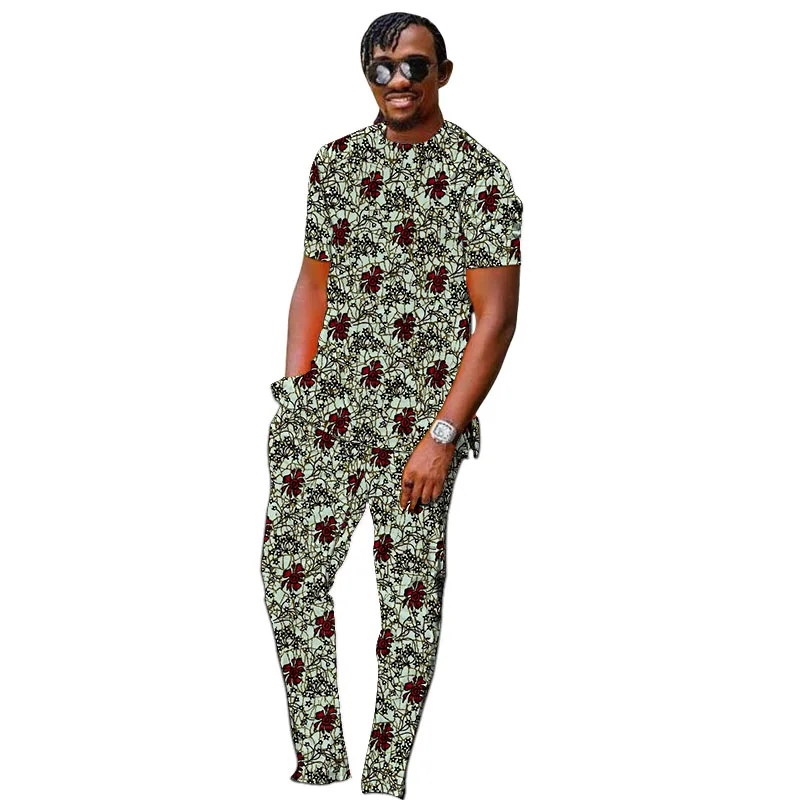 Men's Short Sleeve Tops Colorful Print Trousers African Garment Male Pant Suits Dance Party Wear Tailor Made
