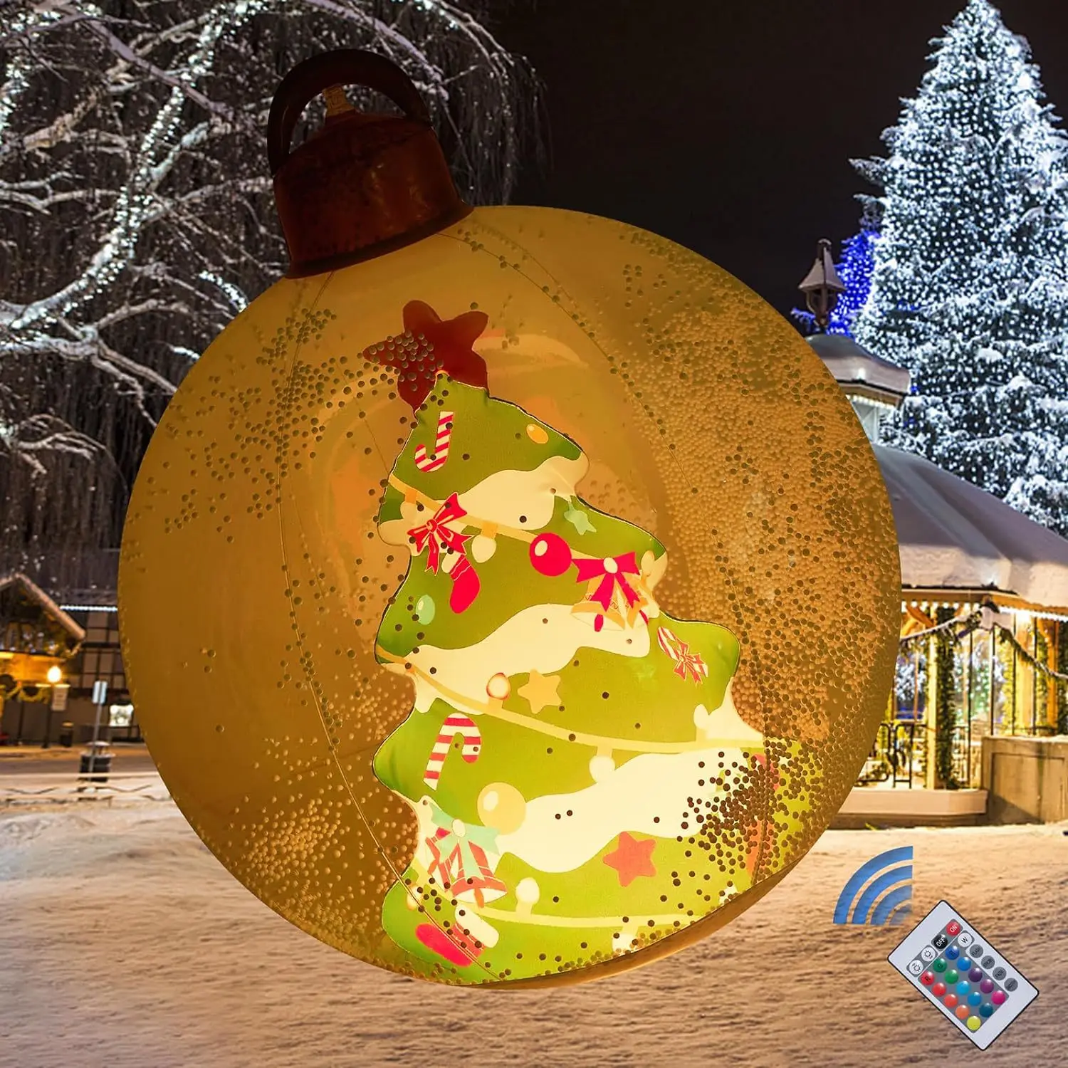 Bola inflable navideña para exteriores de 60 cm, decorada, de PVC, gigante, grande, para decorar árboles de Navidad, con adorno luminoso