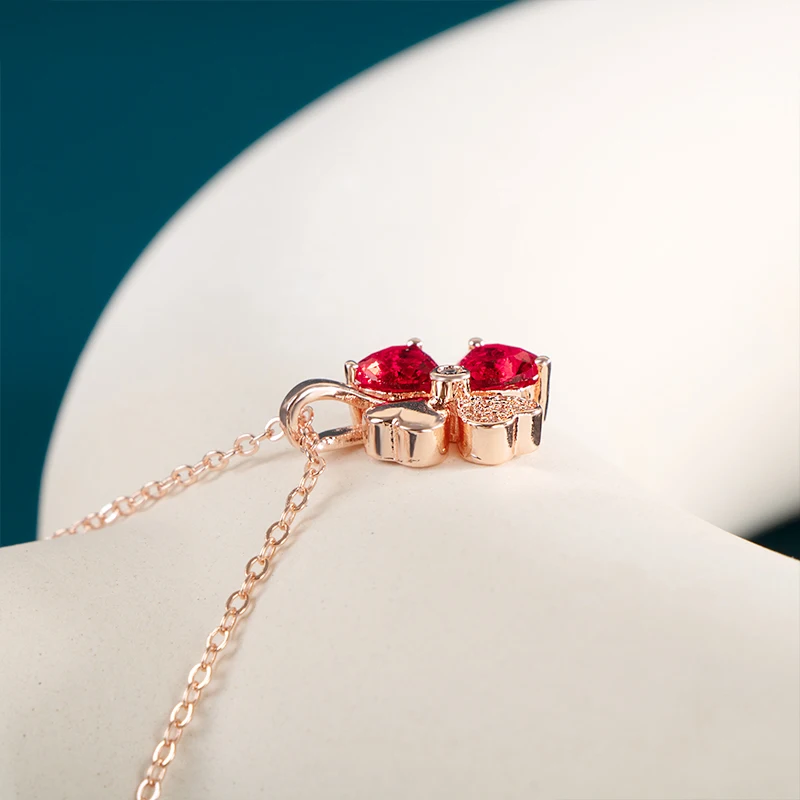 JoiasHome 925 Silver Necklace Pendant Korean Rose Gold Necklace with Lucky Clover Garnet Pendant Valentine's Day Gift pendant necklace silver necklace