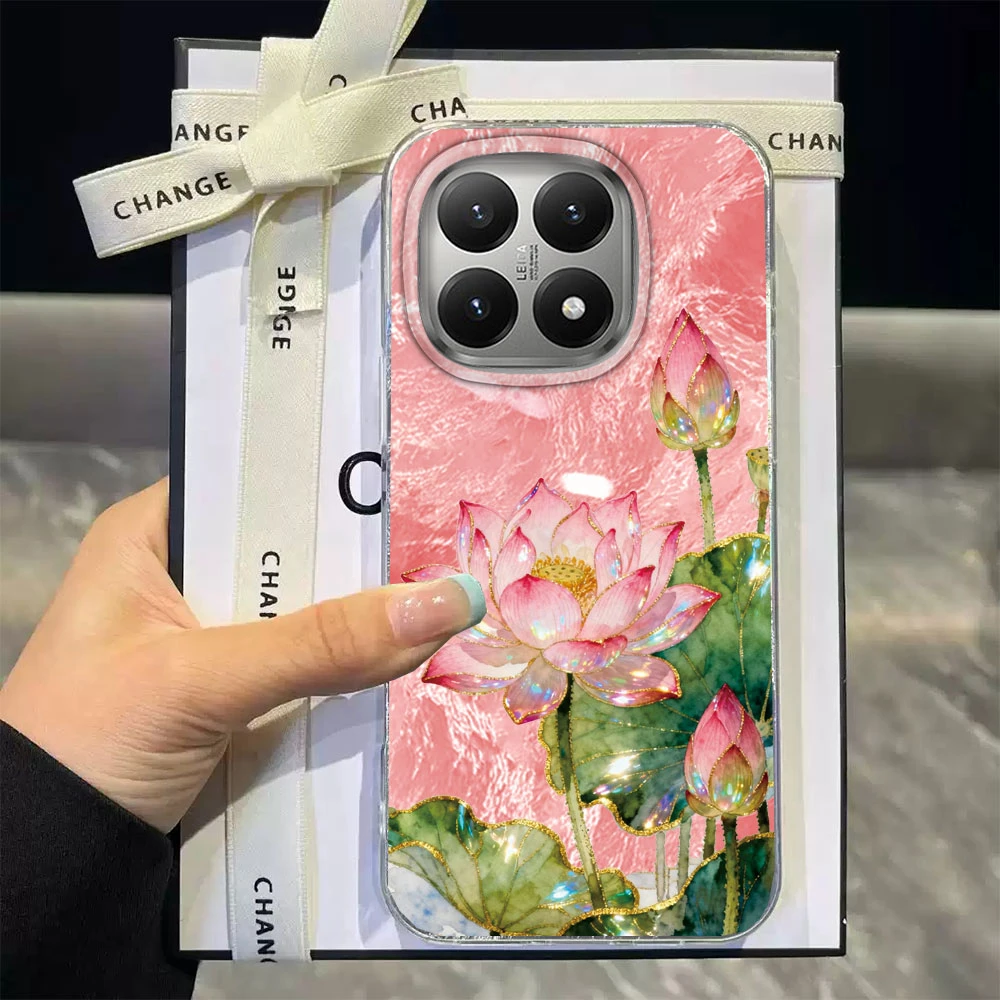 Pink Lotus Flower Glitter Phone Case - Korean Aesthetic Design