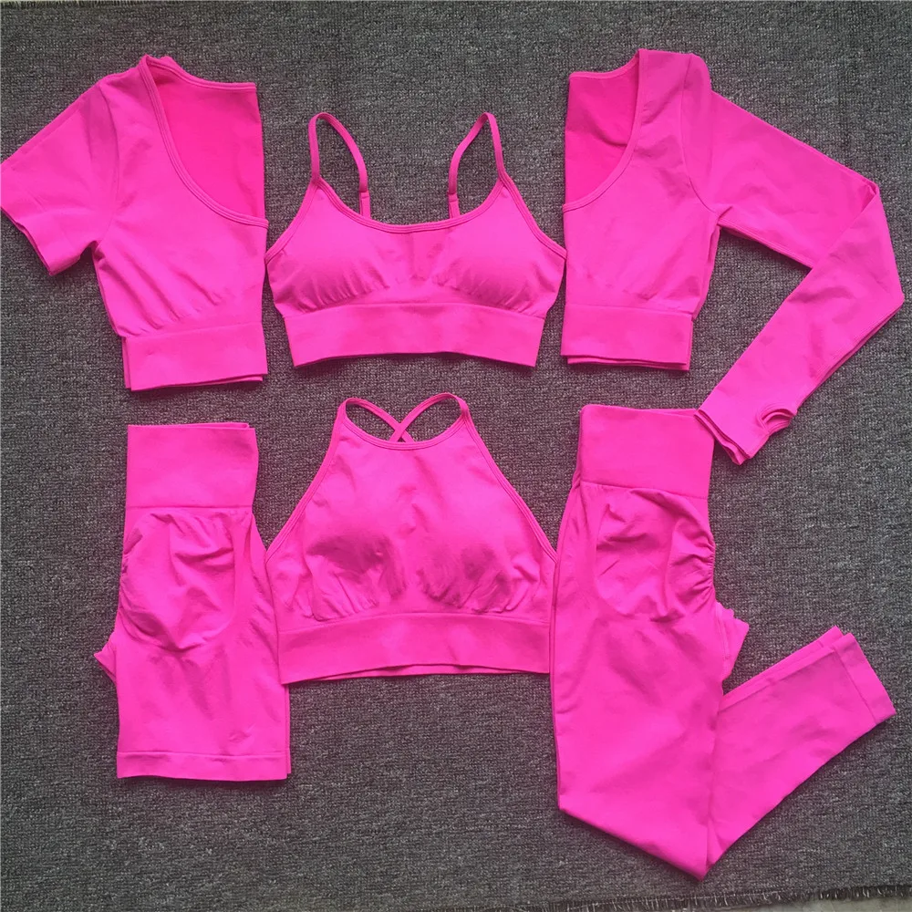 Seamless Women Tracksuits Yoga Set Workout Sportswear Gym Fitness Long Sleeve Crop Top High Waist Leggings Sports Suits 1PCS yoga set sports set gym workout set sportswear set fitness set