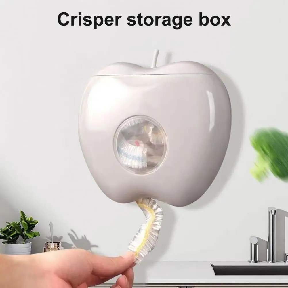 

16*17cm Fresh Keeping Bag Storage Box With Transparent Window Apple Shape Wall-mounted Disposable Film Bath Cap Container Home