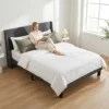 HAUSPROFI Double Bed Frame 135cm, Upholstered Bed with Winged Headboard, Wooden Slats Support, Easy Assembly, Modern Bed 1 HAUSPROFI Double Bed Frame 135cm, Upholstered Bed with Winged Headboard, Wooden Slats Support, Easy Assembly, Modern Bed 1