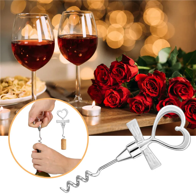 Silber Herzform Korkenzieher Metall Weinflaschenöffner Home Bar Dekoration Zubehör Hochzeit Party Geschenk – Detail 2