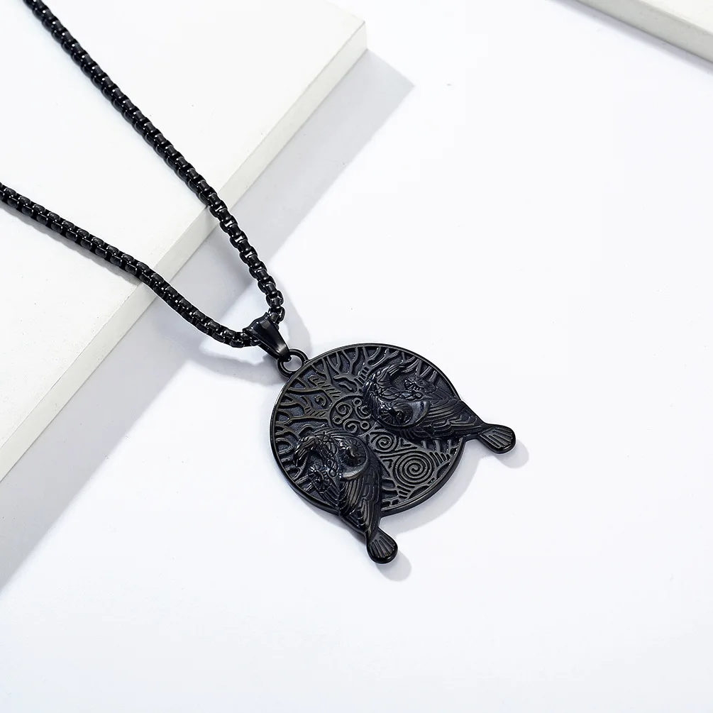PSJ Jewelry Vintage Viking Cow Design Pendant Titanium Stainless Steel Necklace for Men